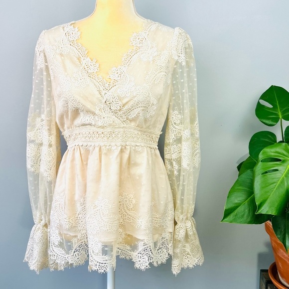 NEW | Anthropologie Champagne & Strawberry Ivory Lace Blouse - Picture 10 of 13